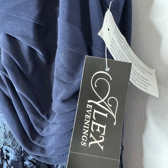 Alex Evenings Women's Plus Size Tea Length Dress with Rosette Detail Blue - Picture 11 of 16